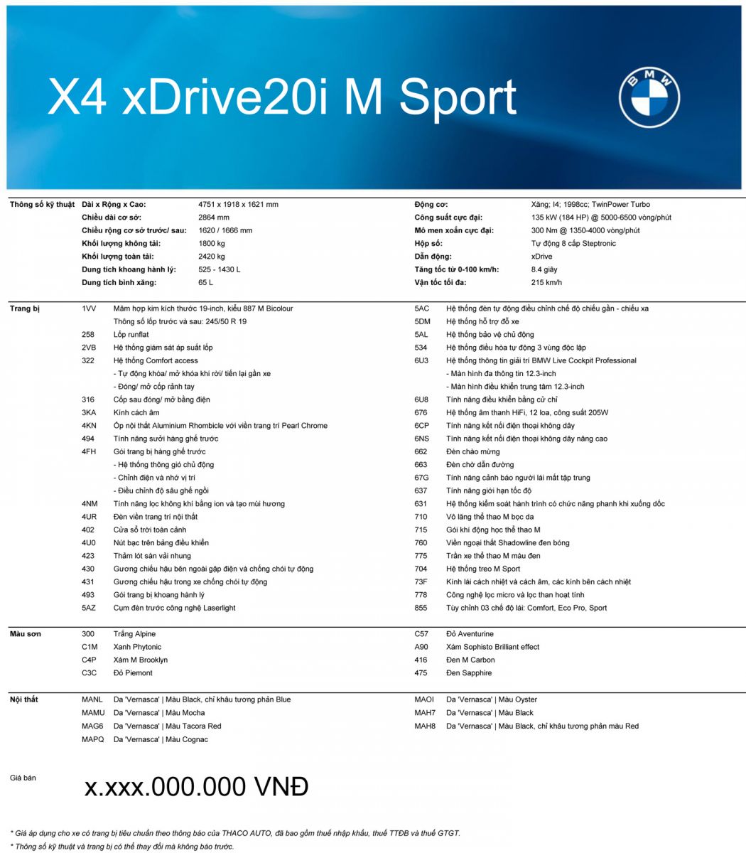 THÔNG SỐ KỸ THUẬT CỦA THE BMW X4 - 0